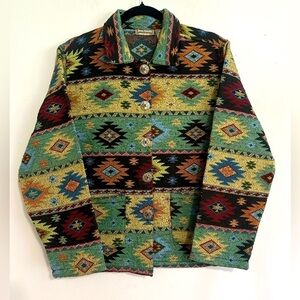 Jane Ashley Women’s Size Medium 100% Cotton Aztec Southwestern Blazer Jacket